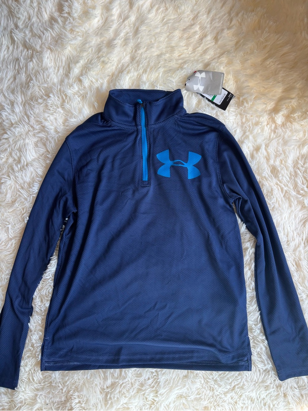 Under Armour Boys Quarter Zip Pullover Youth Large YLG NWT Navy Blue Logo